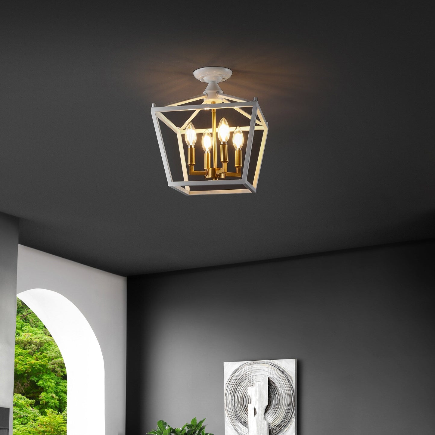 Milton Mini-Laterne, 4-flammig, Eisen, modernes Bauernhaus, LED-Deckenleuchte, von JONATHAN Y