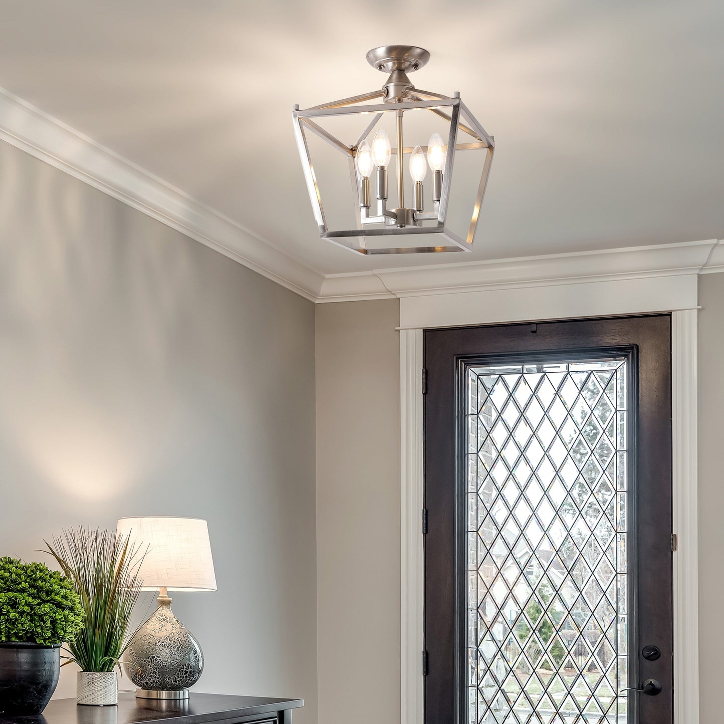 Milton Mini-Laterne, 4-flammig, Eisen, modernes Bauernhaus, LED-Deckenleuchte, von JONATHAN Y