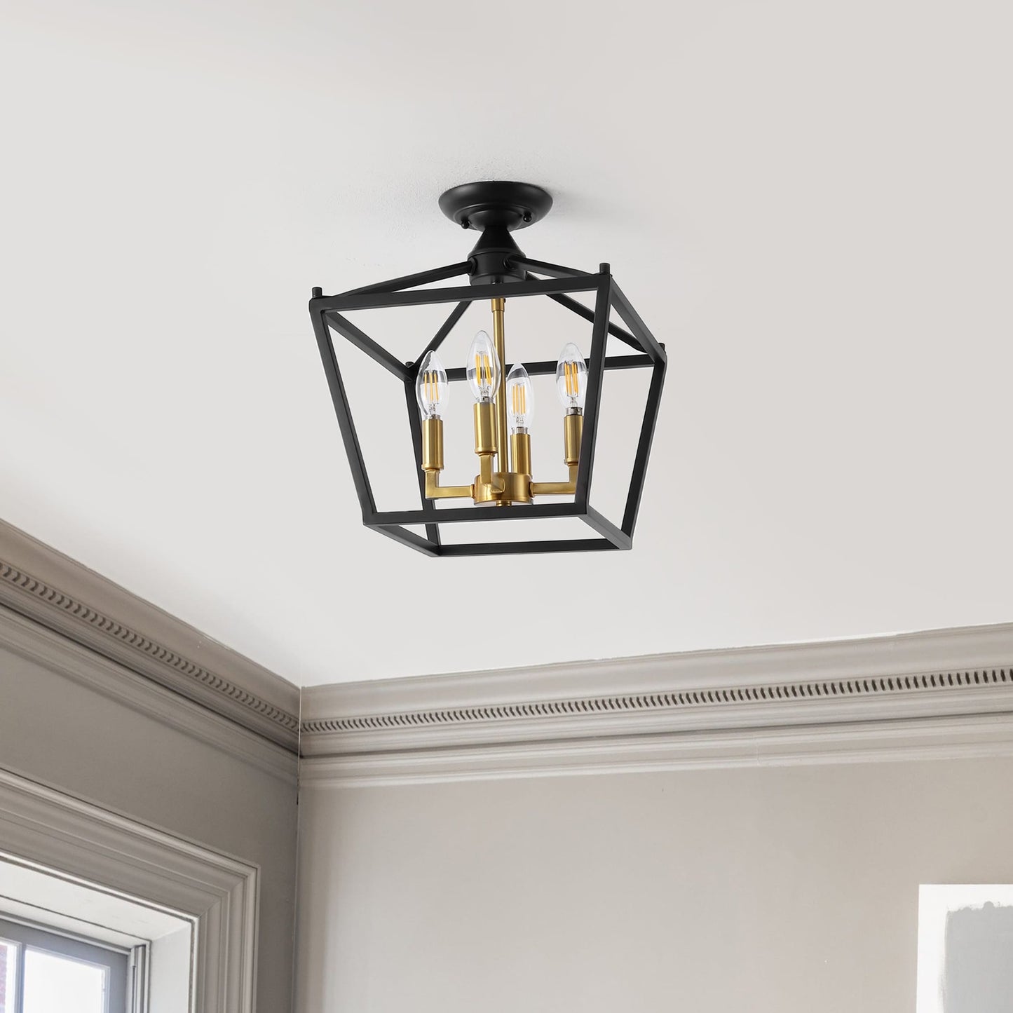 Milton Mini-Laterne, 4-flammig, Eisen, modernes Bauernhaus, LED-Deckenleuchte, von JONATHAN Y