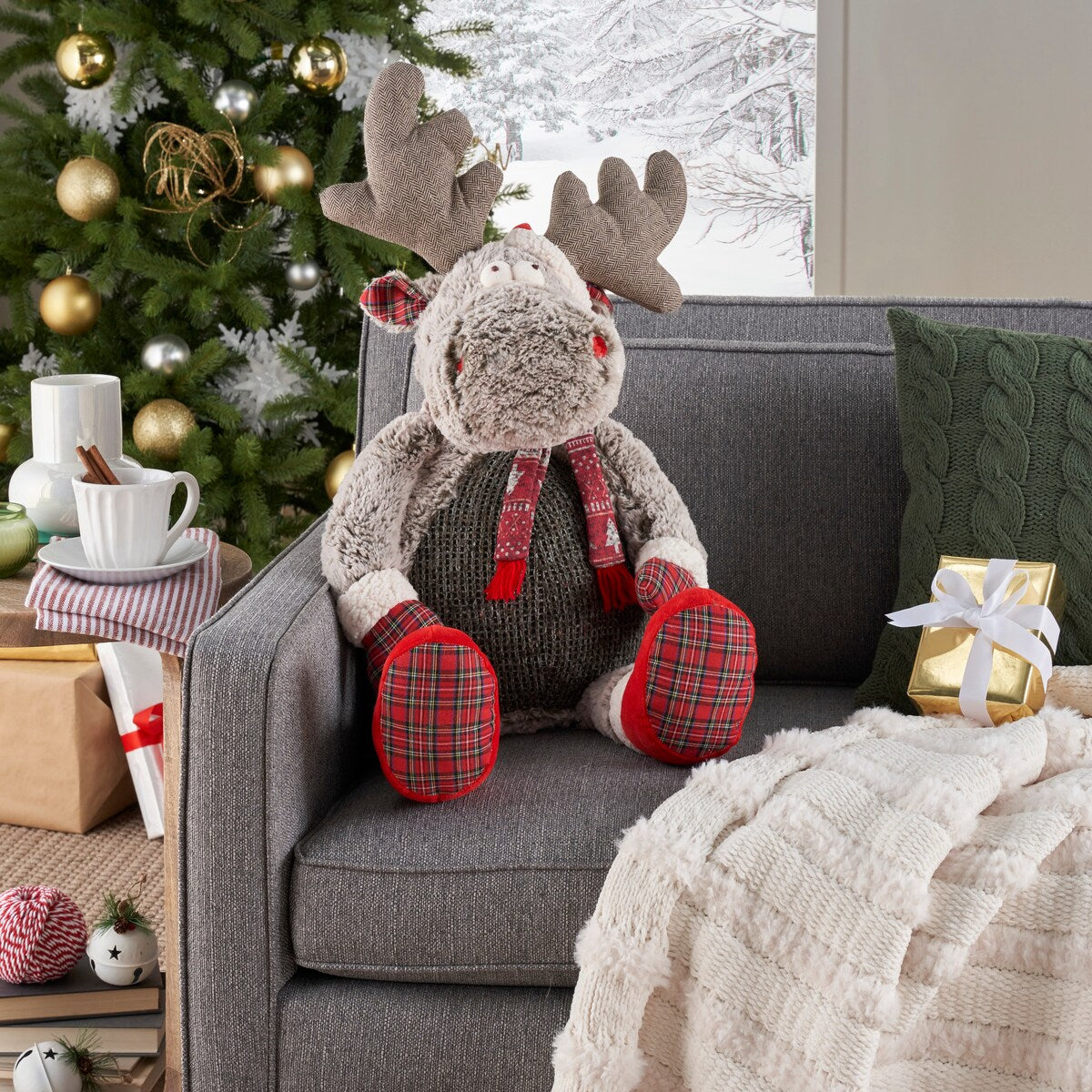 Mina Victory Plush Lines Holiday Elch, 22 x 26, Braun, Plüschtier für den Innenbereich, 22 x 26