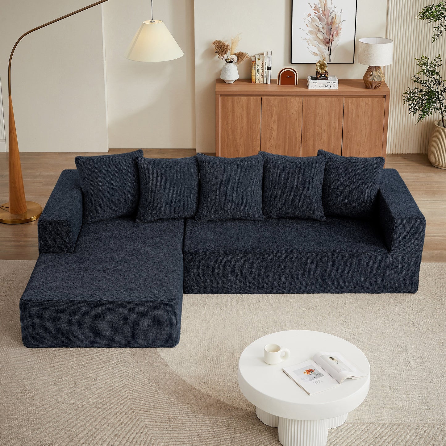 Minimalist Chenille L-Shaped Modular Sectional Sofa Set Fabric Cloud Couch for Living Room