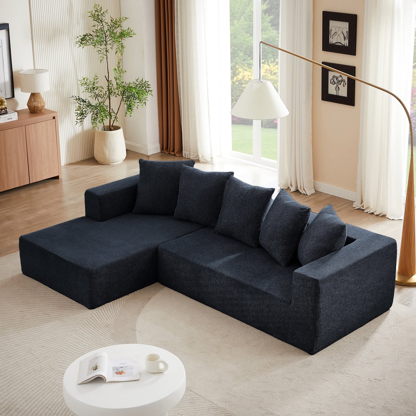 Minimalist Chenille L-Shaped Modular Sectional Sofa Set Fabric Cloud Couch for Living Room