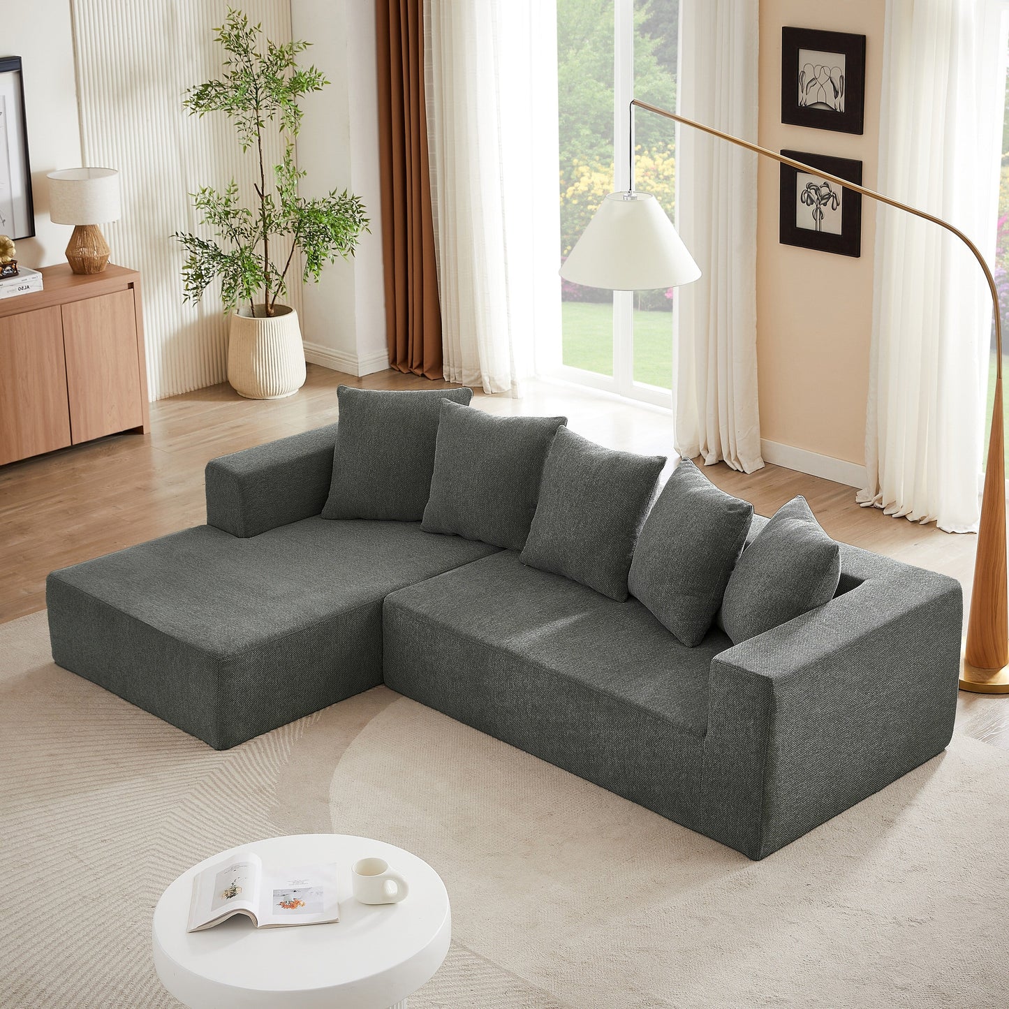 Minimalist Chenille L-Shaped Modular Sectional Sofa Set Fabric Cloud Couch for Living Room
