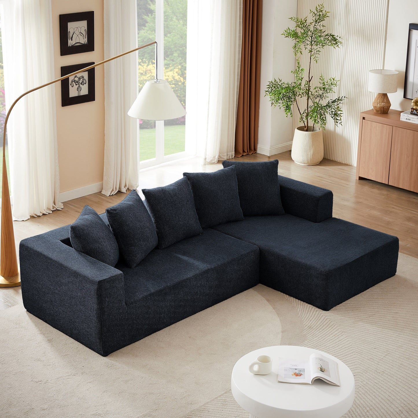 Minimalist Chenille L-Shaped Modular Sectional Sofa Set Fabric Cloud Couch for Living Room
