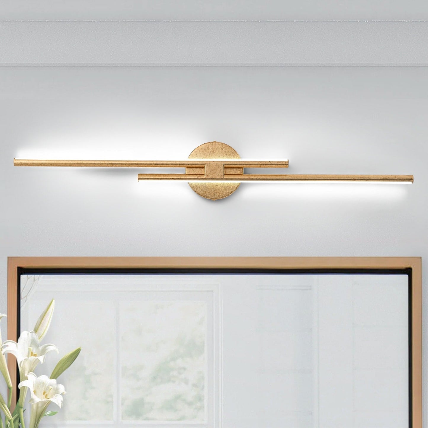 Minimalistische 2-flammige dimmbare LED-Waschtischleuchte, lineare Metall-Wandleuchte