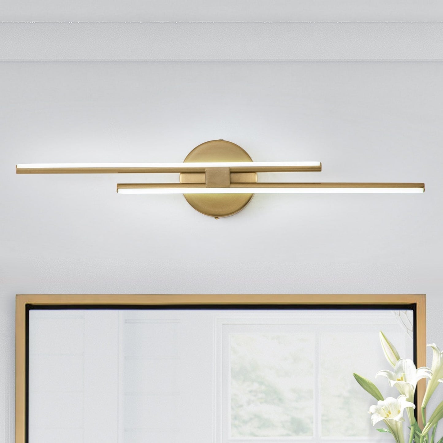 Minimalistische 2-flammige dimmbare LED-Waschtischleuchte, lineare Metall-Wandleuchte