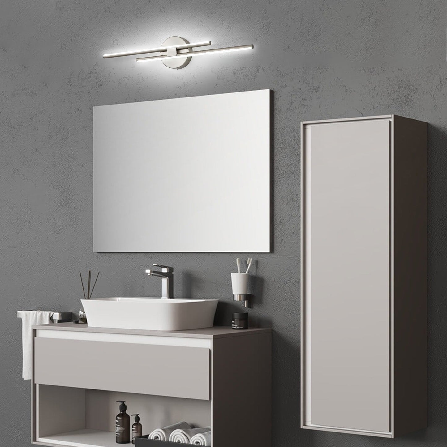 Minimalistische 2-flammige dimmbare LED-Waschtischleuchte, lineare Metall-Wandleuchte