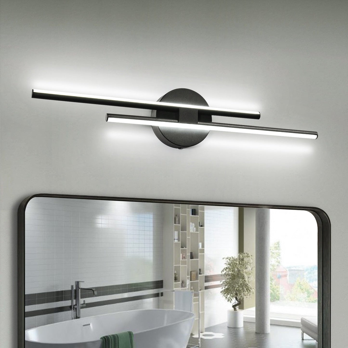 Minimalistische 2-flammige dimmbare LED-Waschtischleuchte, lineare Metall-Wandleuchte