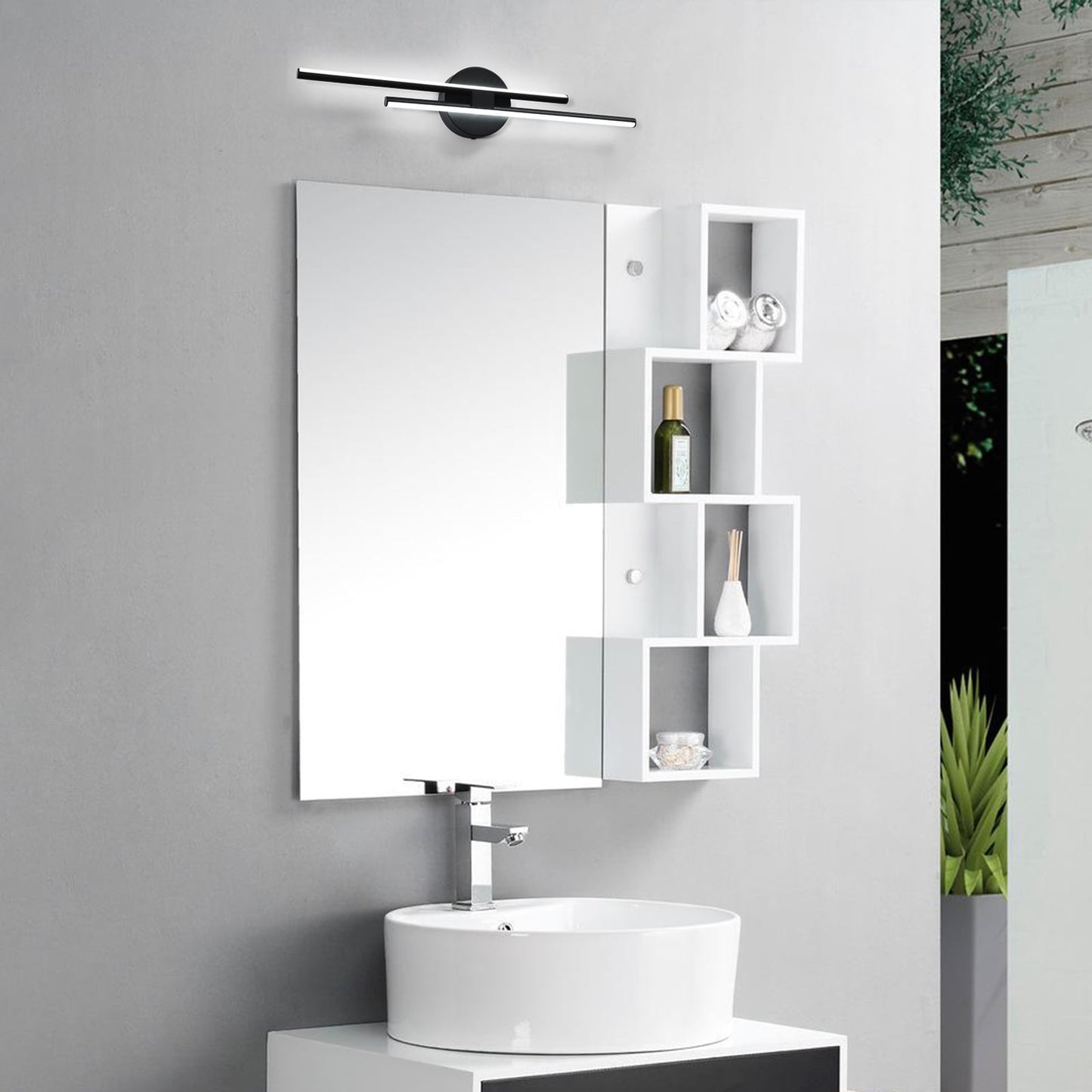 Minimalistische 2-flammige dimmbare LED-Waschtischleuchte, lineare Metall-Wandleuchte
