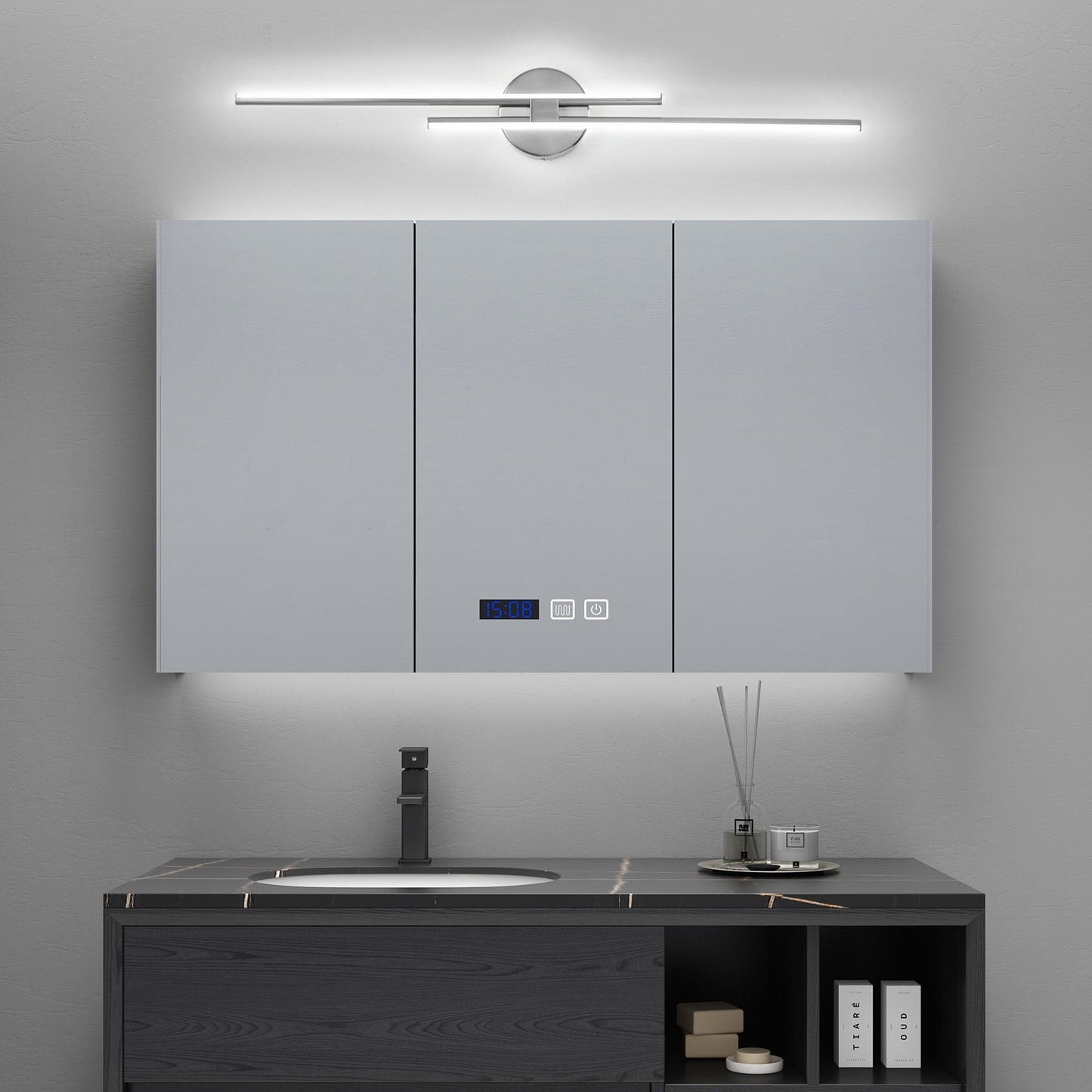 Minimalistische 2-flammige dimmbare LED-Waschtischleuchte, lineare Metall-Wandleuchte