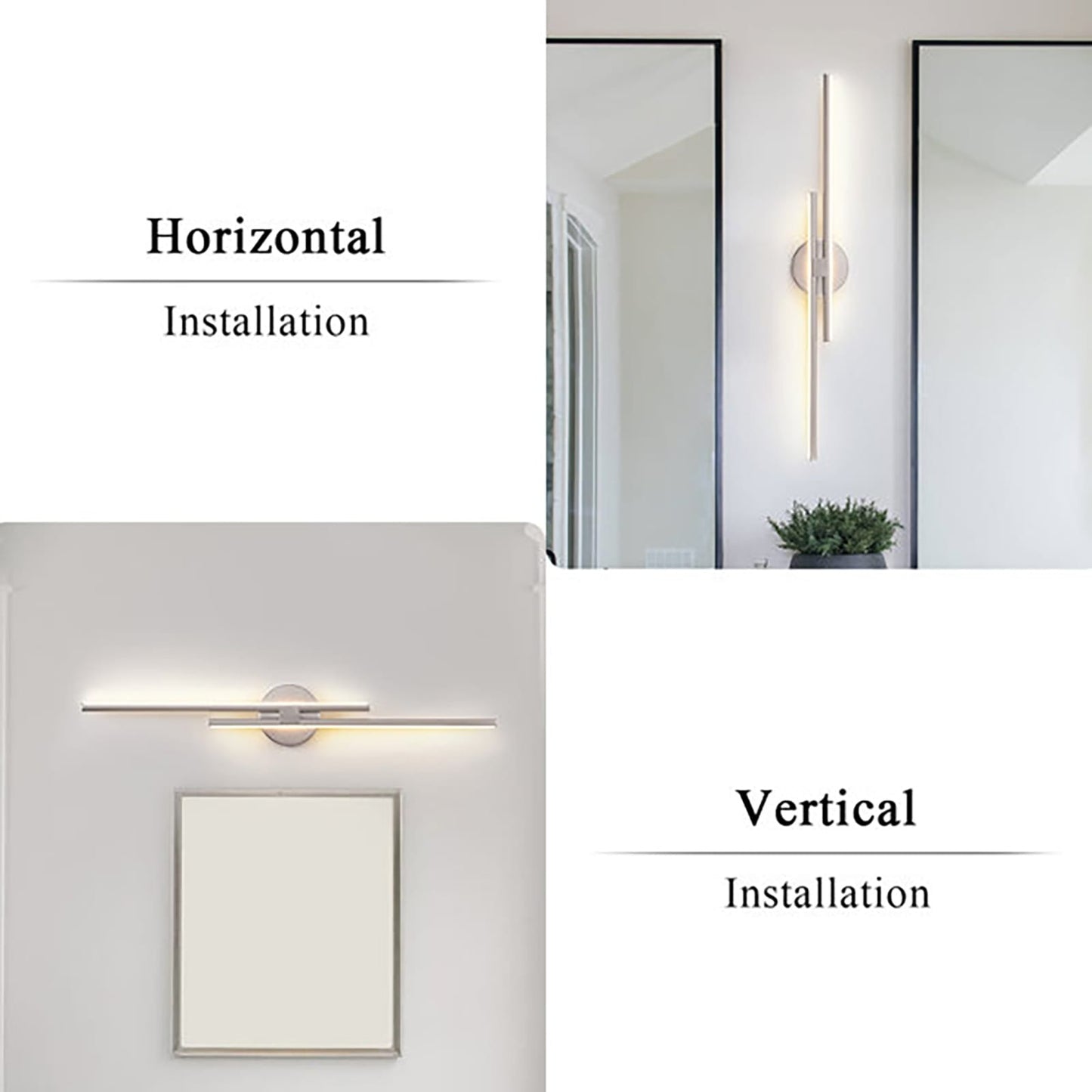 Minimalistische 2-flammige dimmbare LED-Waschtischleuchte, lineare Metall-Wandleuchte