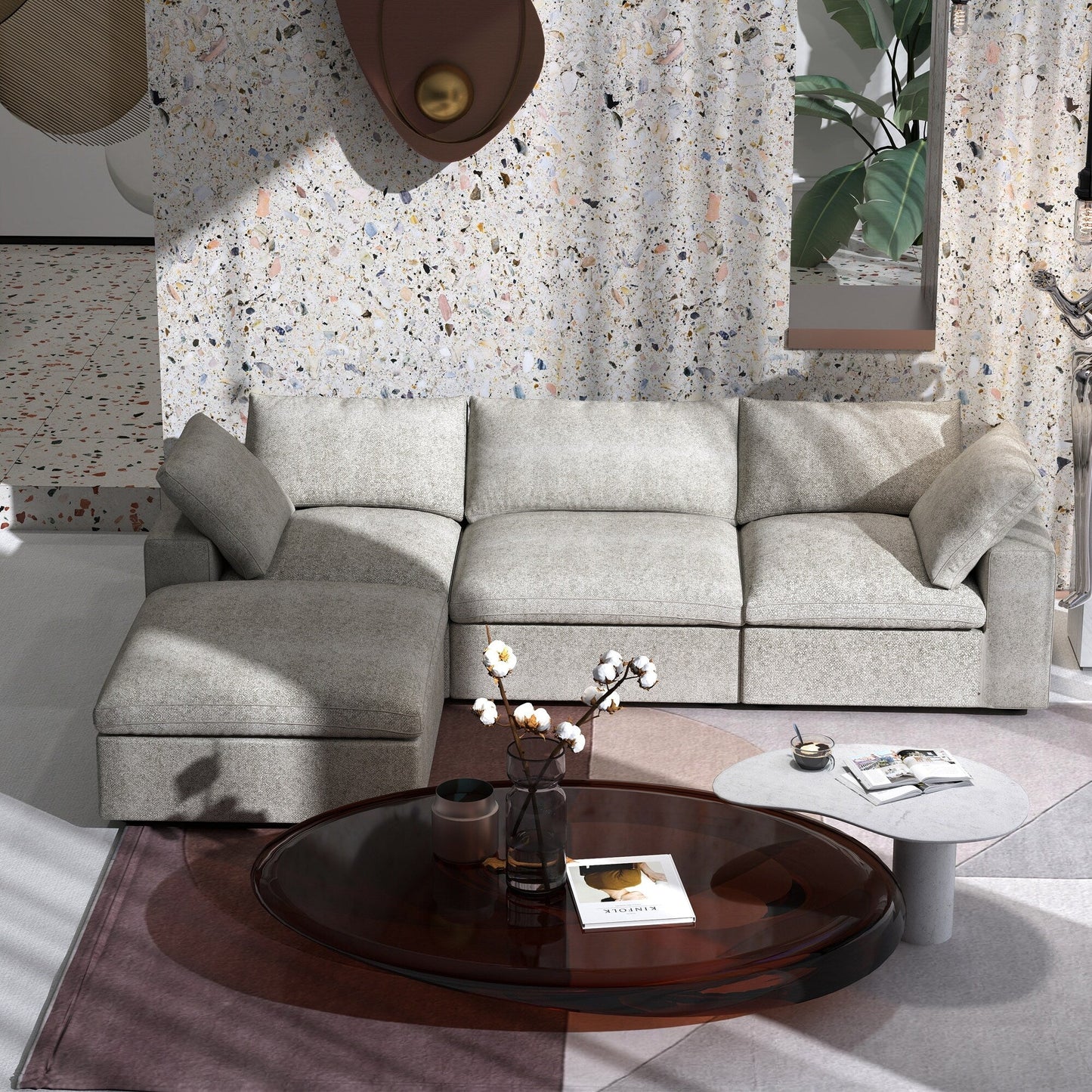 Minimalist Modern Upholstered Sofa Down Filled Sectional Modular Couch Cloud Sofa.