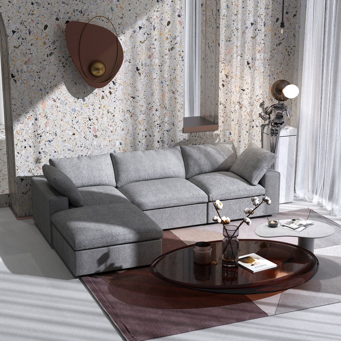 Minimalist Modern Upholstered Sofa Down Filled Sectional Modular Couch Cloud Sofa.