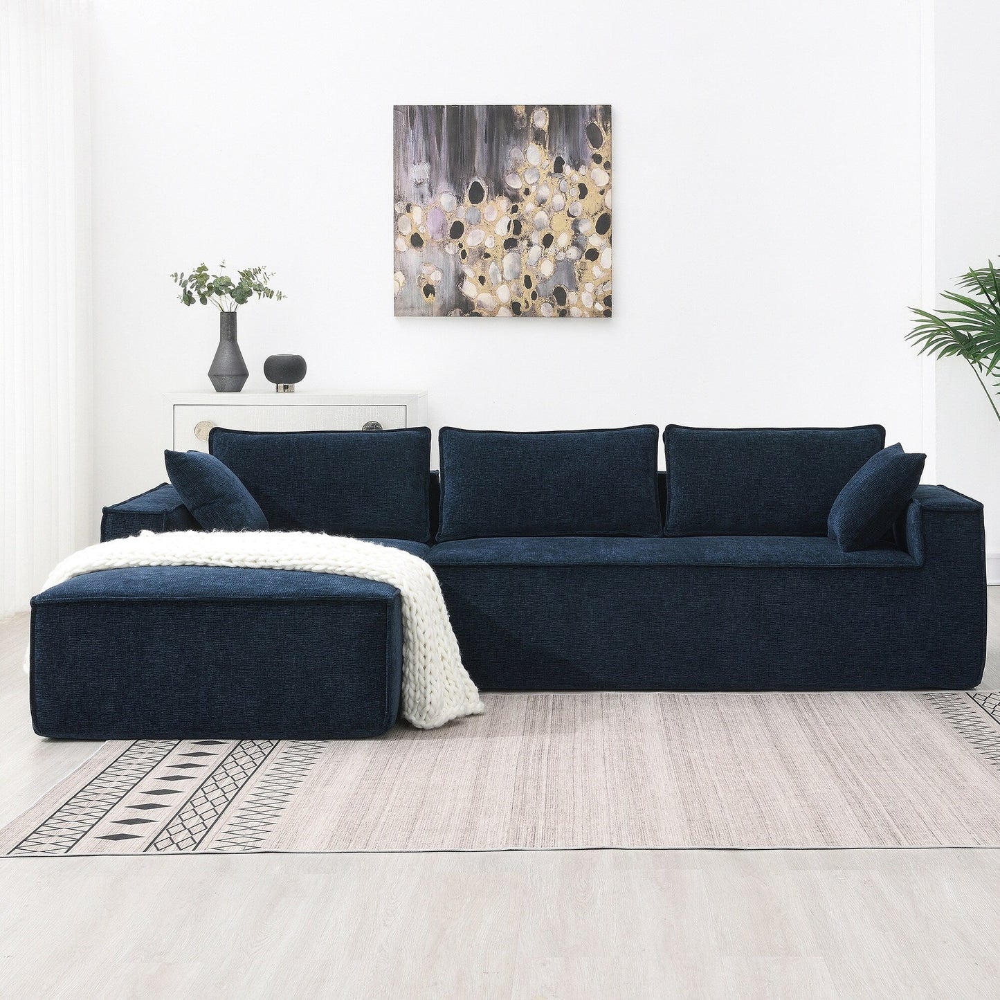 Minimalist Style Modular Sectional Sofa,Wrinkle-Resistant Chenille Couch Set,L-Shaped Compressed Sofa For Living Room