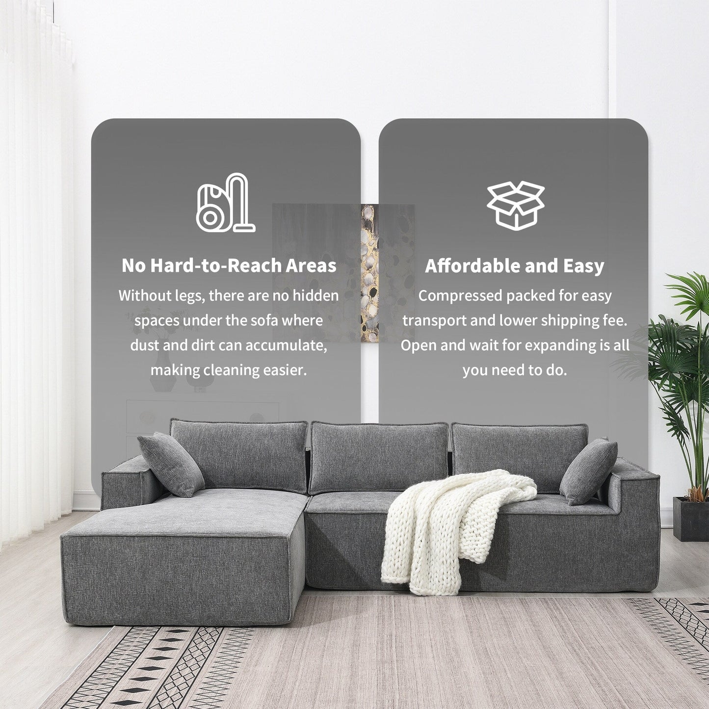 Minimalist Style Modular Sectional Sofa,Wrinkle-Resistant Chenille Couch Set,L-Shaped Compressed Sofa For Living Room