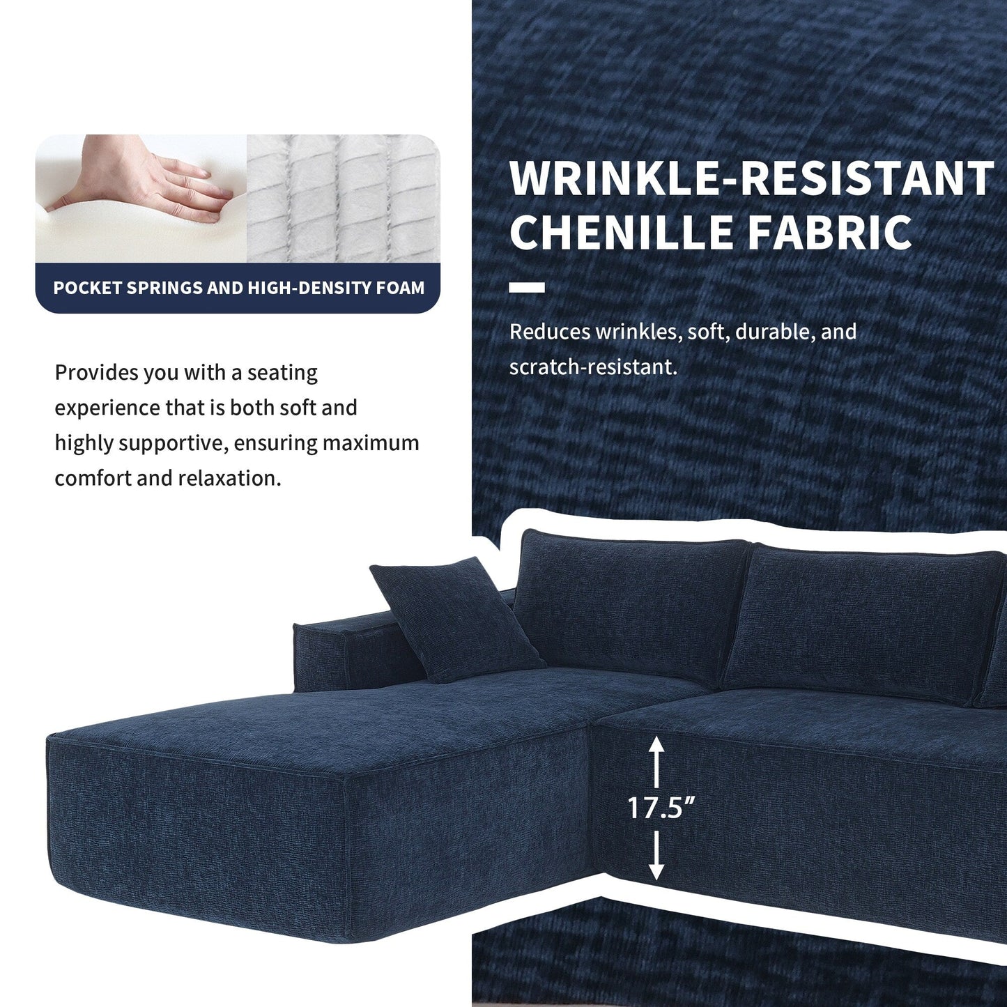 Minimalist Style Modular Sectional Sofa,Wrinkle-Resistant Chenille Couch Set,L-Shaped Compressed Sofa For Living Room