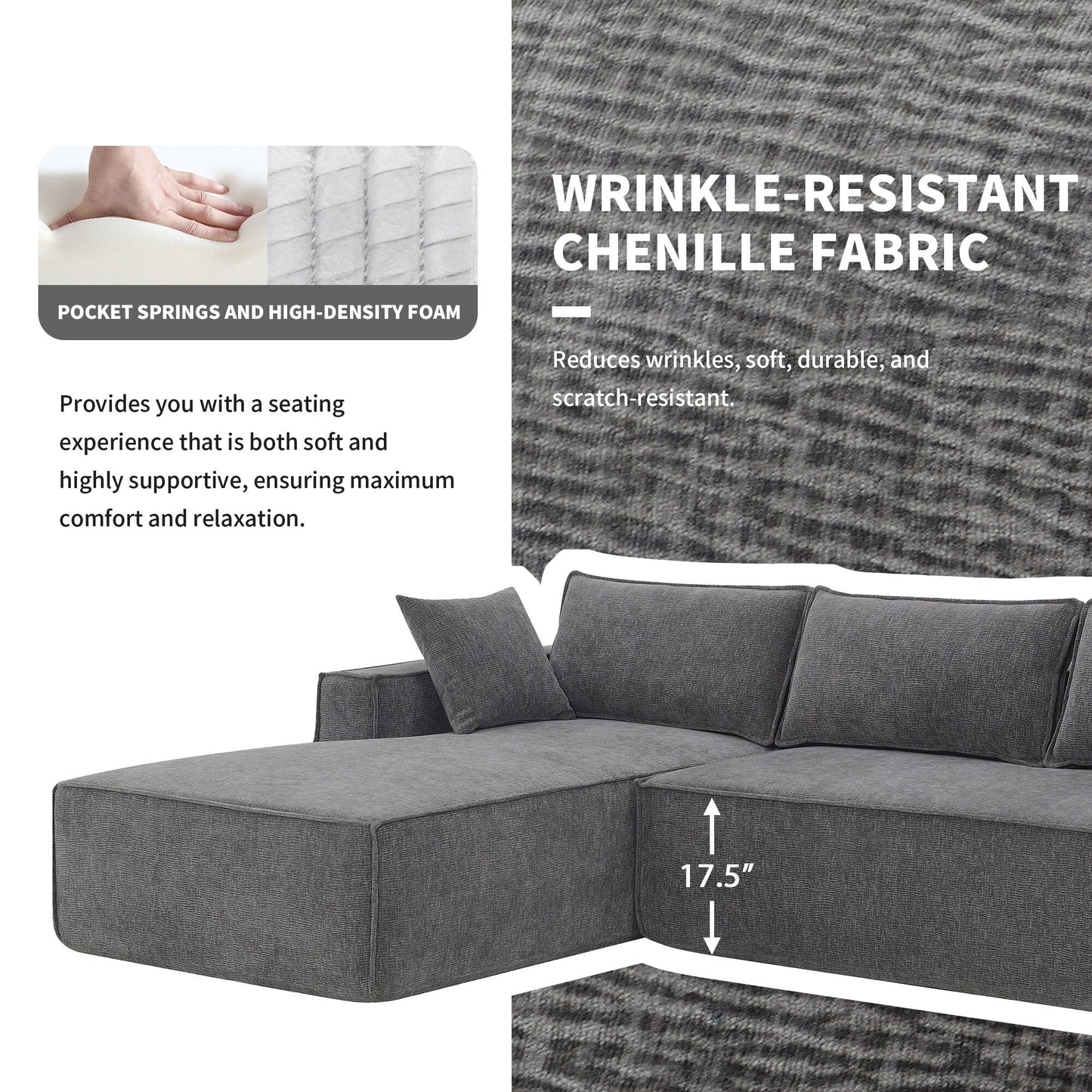 Minimalist Style Modular Sectional Sofa,Wrinkle-Resistant Chenille Couch Set,L-Shaped Compressed Sofa For Living Room