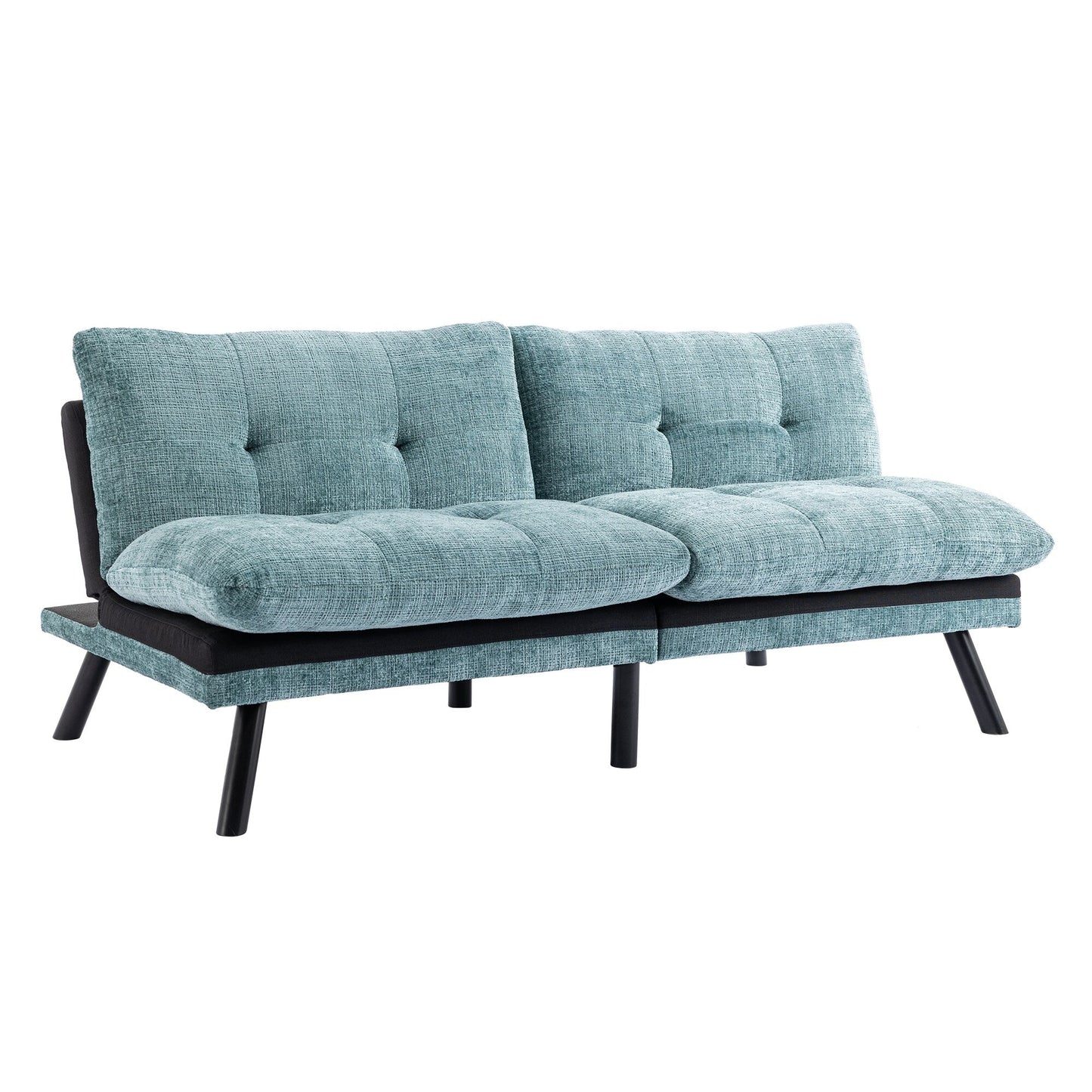 Mintgrünes 75,6 Chenille-Schlafsofa, umwandelbar, für zwei Personen, Futon-Sofa mit Metallbeinen für das Wohnzimmer