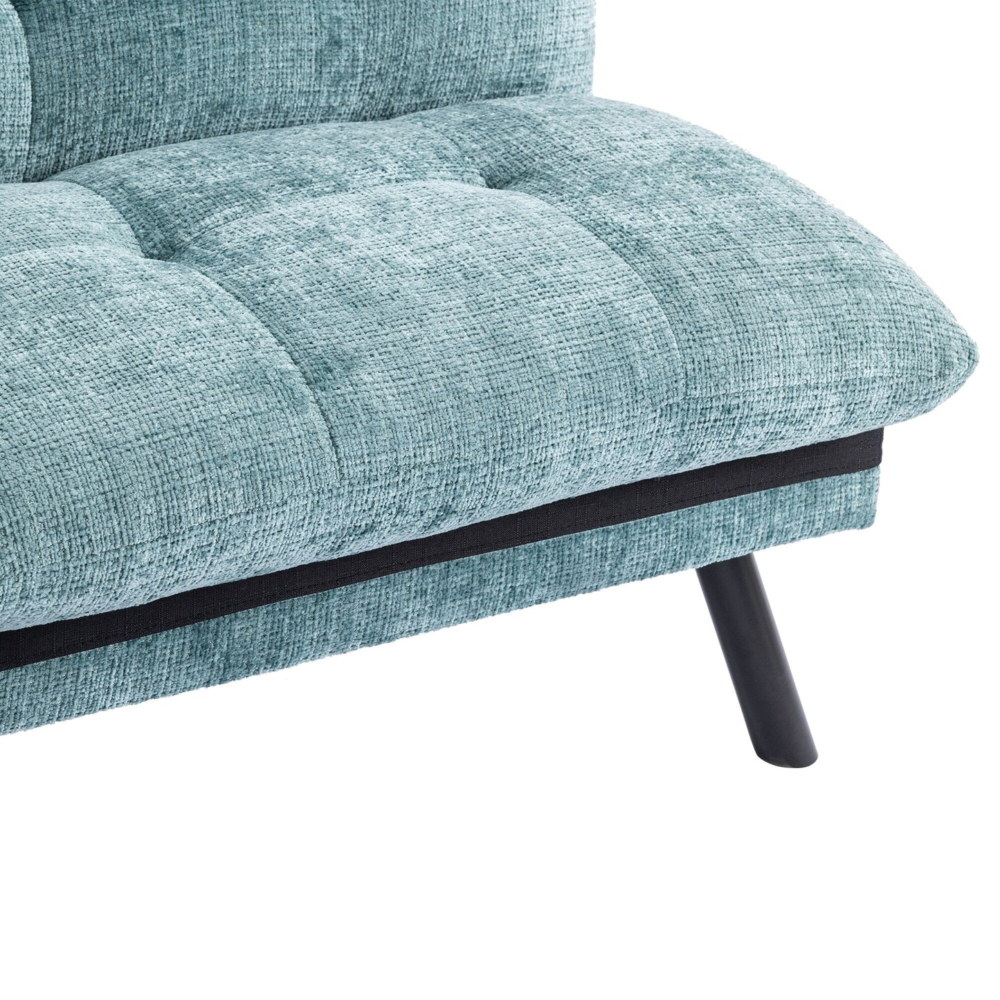 Mintgrünes 75,6 Chenille-Schlafsofa, umwandelbar, für zwei Personen, Futon-Sofa mit Metallbeinen für das Wohnzimmer