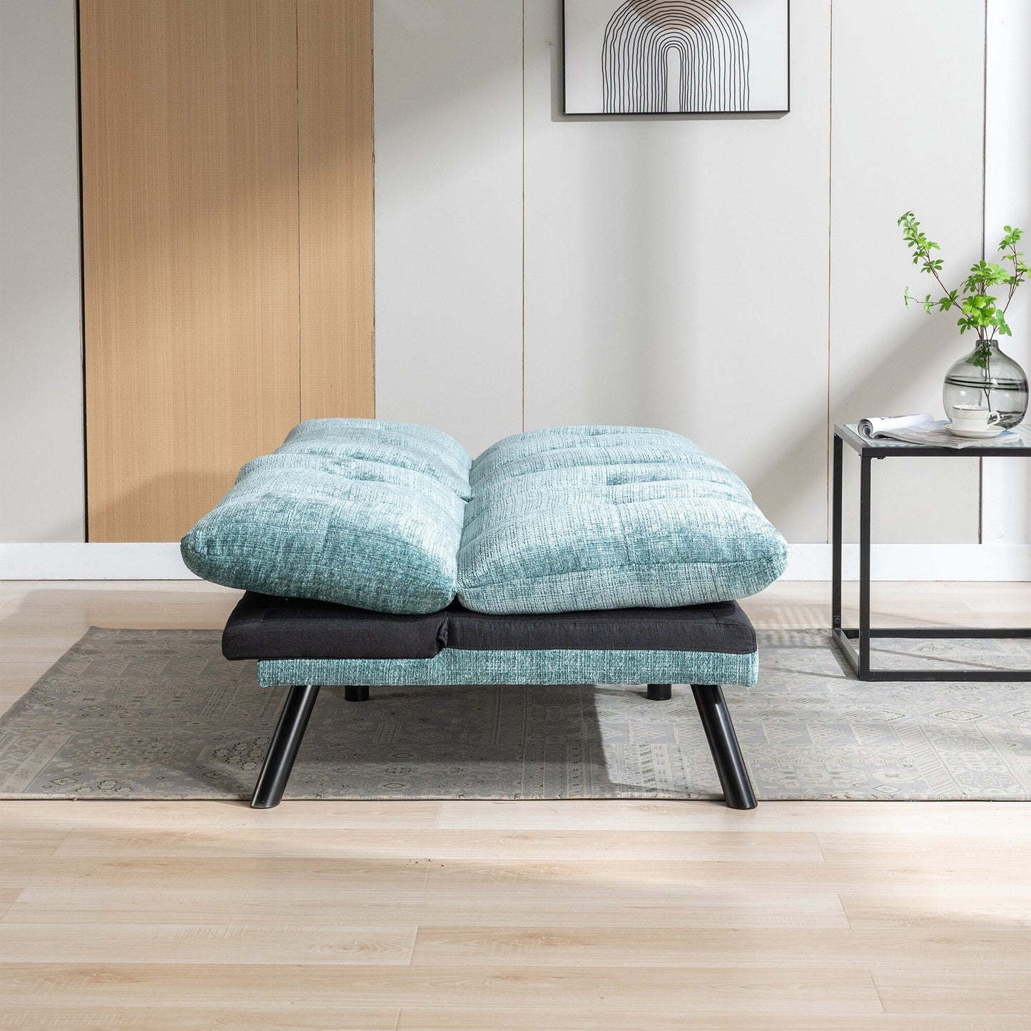 Mintgrünes 75,6 Chenille-Schlafsofa, umwandelbar, für zwei Personen, Futon-Sofa mit Metallbeinen für das Wohnzimmer