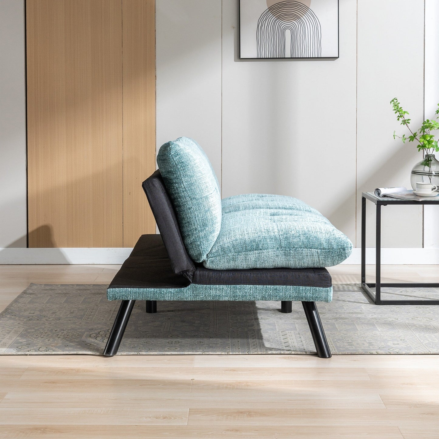 Mintgrünes 75,6 Chenille-Schlafsofa, umwandelbar, für zwei Personen, Futon-Sofa mit Metallbeinen für das Wohnzimmer