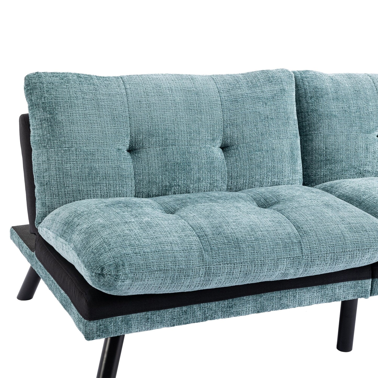 Mintgrünes 75,6 Chenille-Schlafsofa, umwandelbar, für zwei Personen, Futon-Sofa mit Metallbeinen für das Wohnzimmer