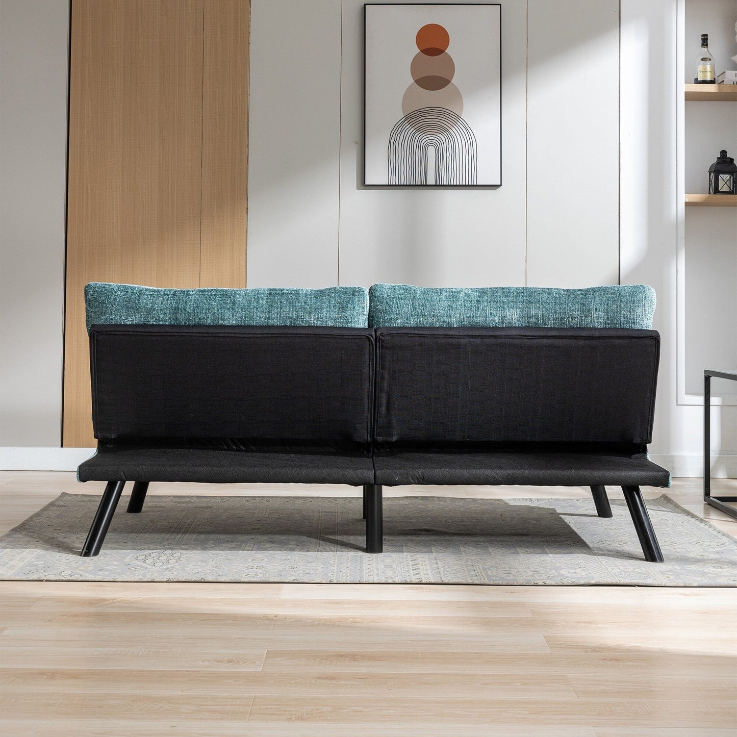 Mintgrünes 75,6 Chenille-Schlafsofa, umwandelbar, für zwei Personen, Futon-Sofa mit Metallbeinen für das Wohnzimmer