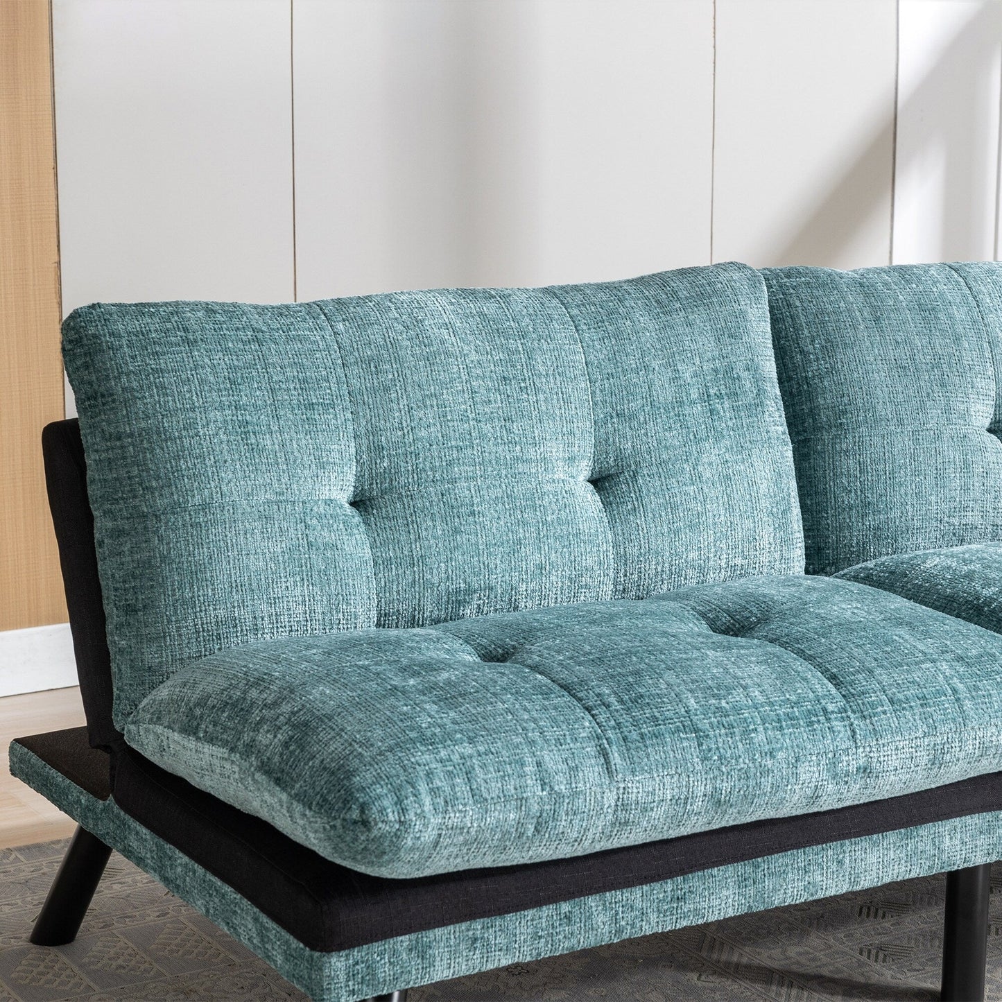 Mintgrünes 75,6 Chenille-Schlafsofa, umwandelbar, für zwei Personen, Futon-Sofa mit Metallbeinen für das Wohnzimmer