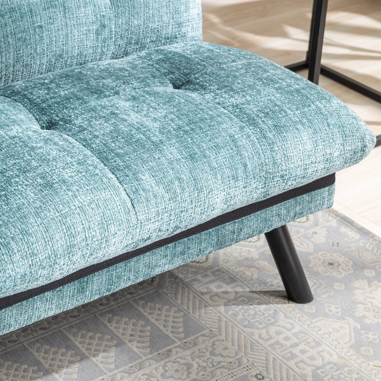 Mintgrünes 75,6 Chenille-Schlafsofa, umwandelbar, für zwei Personen, Futon-Sofa mit Metallbeinen für das Wohnzimmer