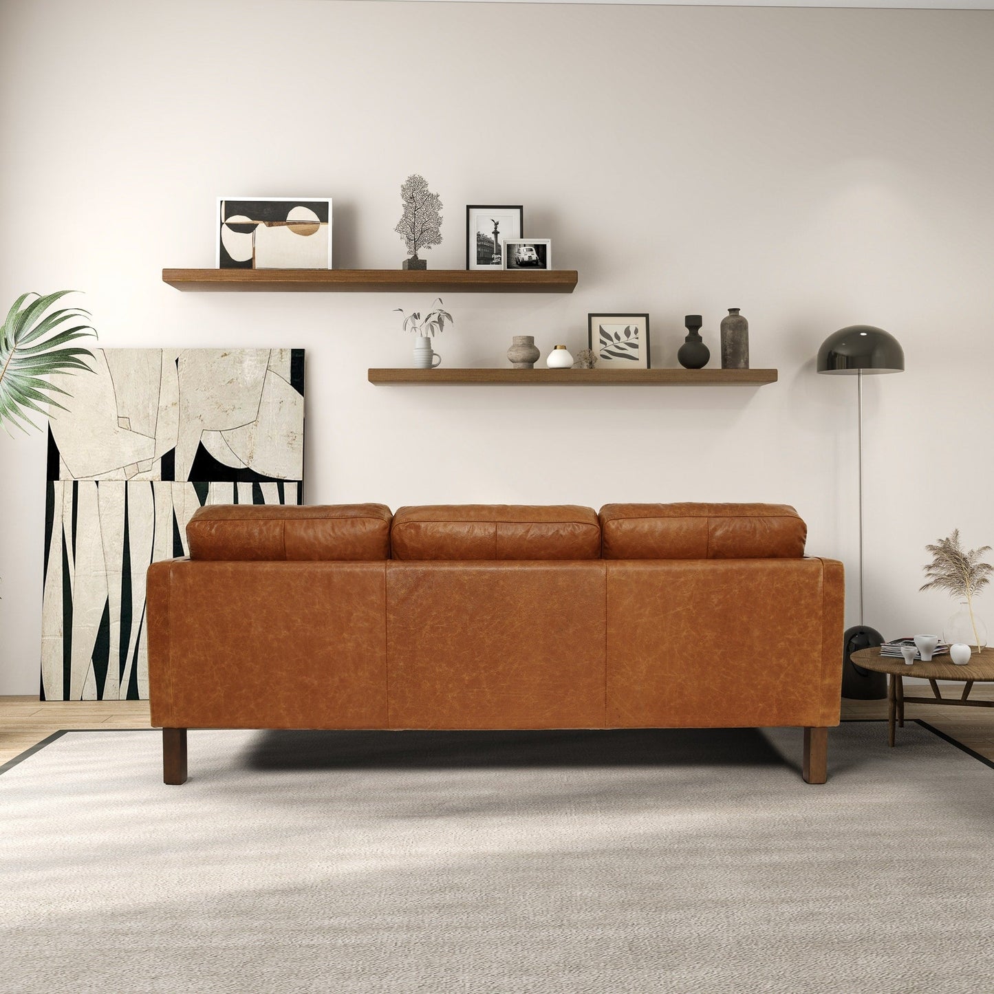 Mira Mid-Century Modern Comfortable Genuine Leather Couch