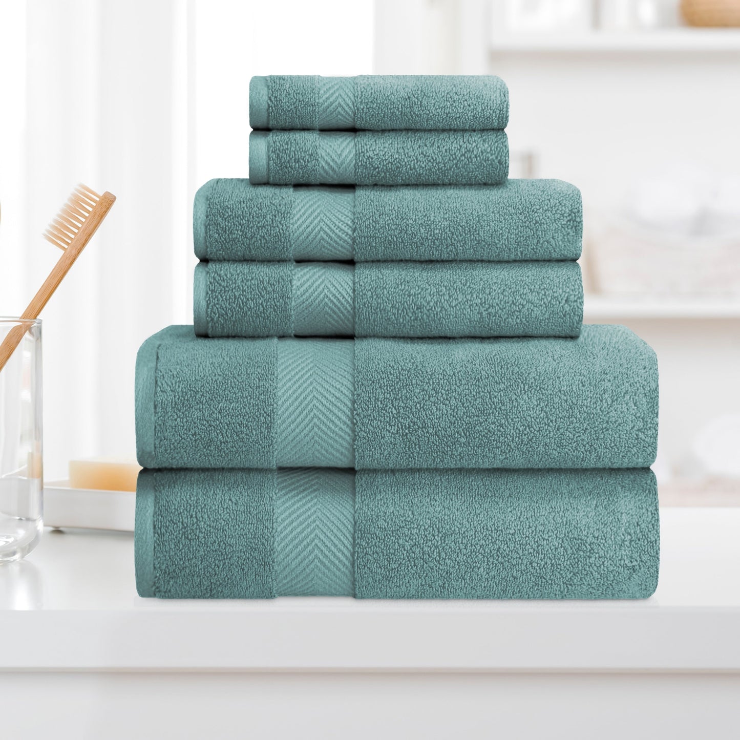 6-teiliges Handtuchset aus äußerst weicher und saugfähiger Zero Twist-Baumwolle