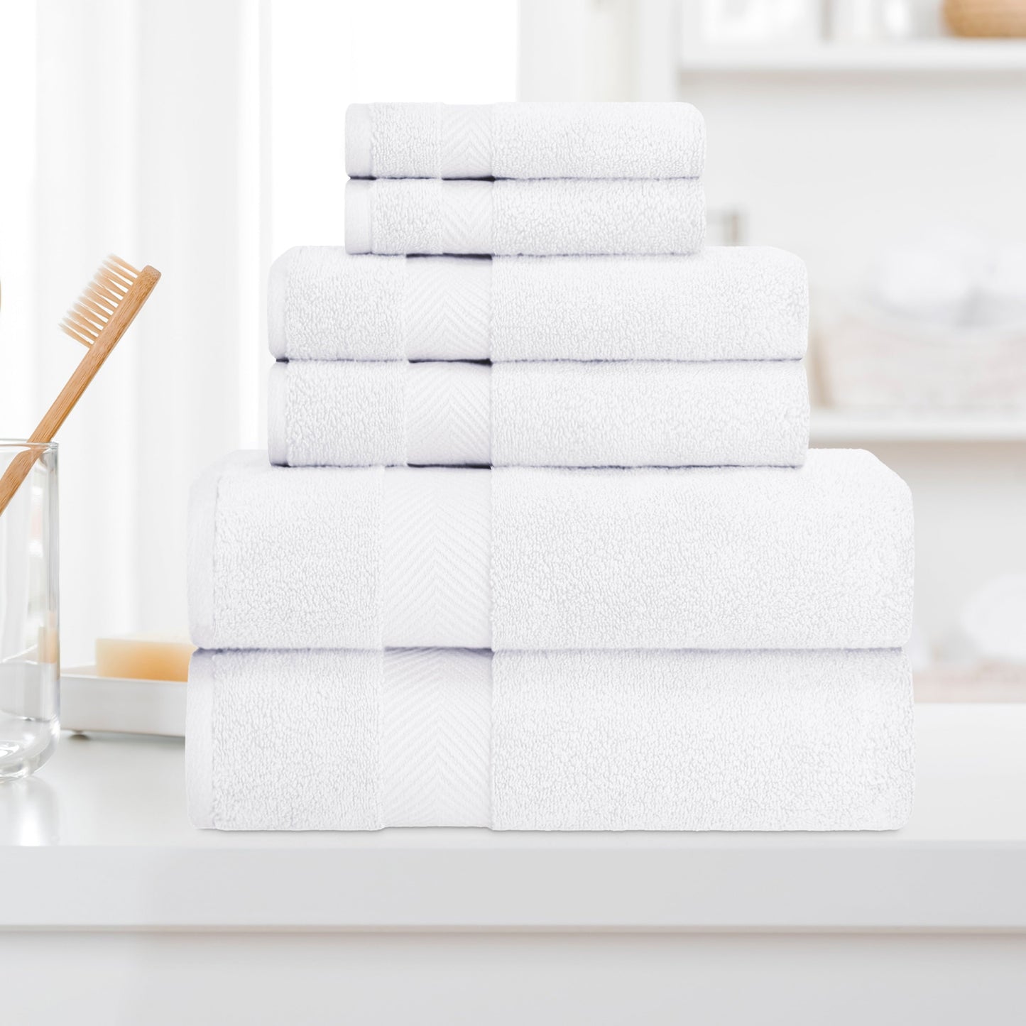 6-teiliges Handtuchset aus äußerst weicher und saugfähiger Zero Twist-Baumwolle