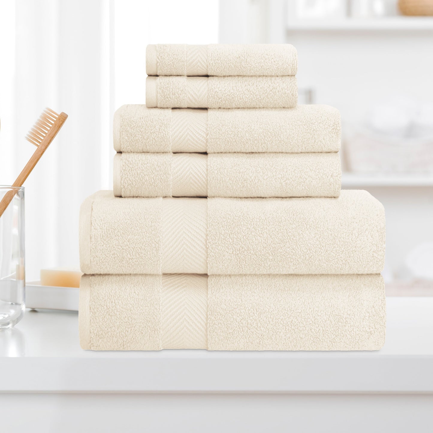 6-teiliges Handtuchset aus äußerst weicher und saugfähiger Zero Twist-Baumwolle
