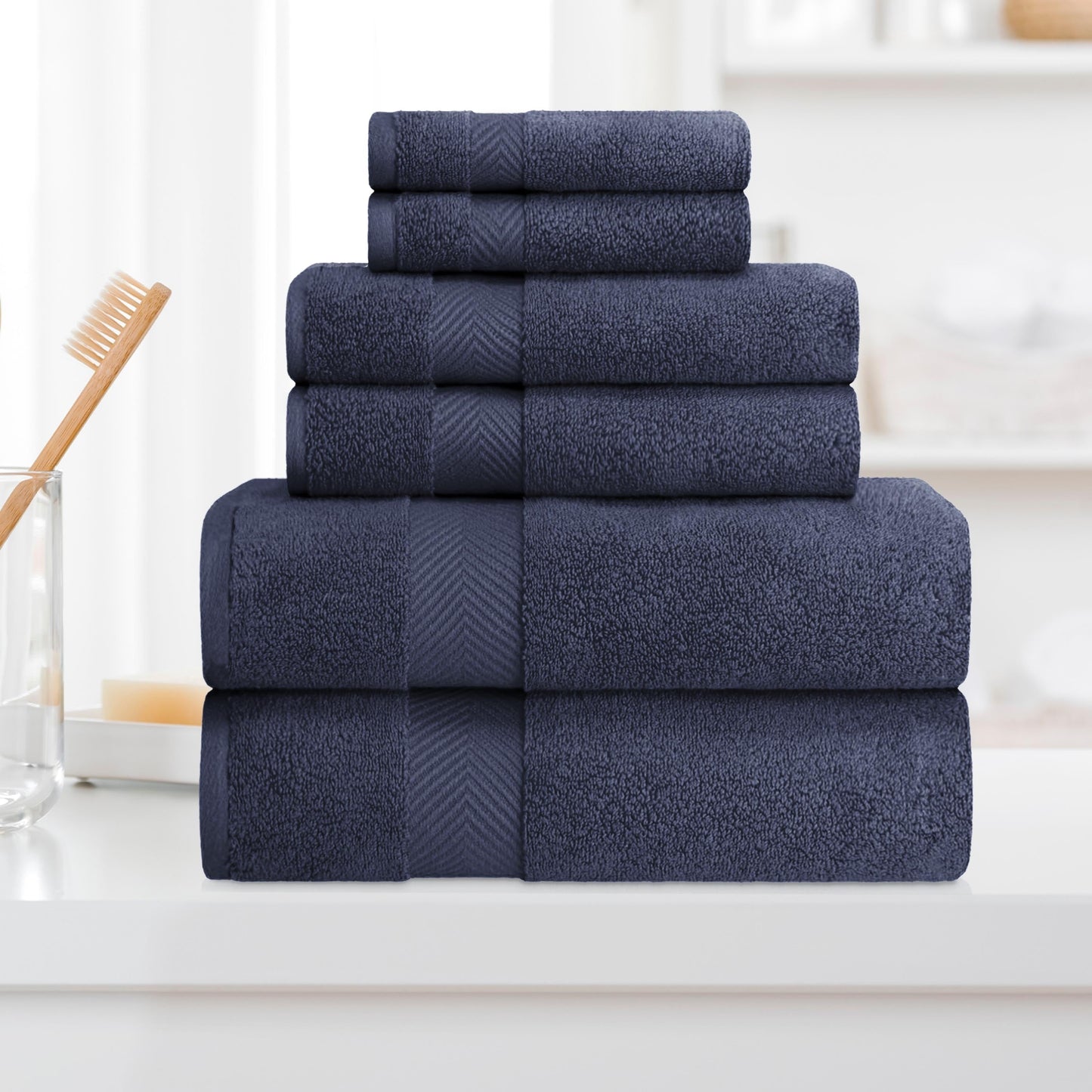 6-teiliges Handtuchset aus äußerst weicher und saugfähiger Zero Twist-Baumwolle