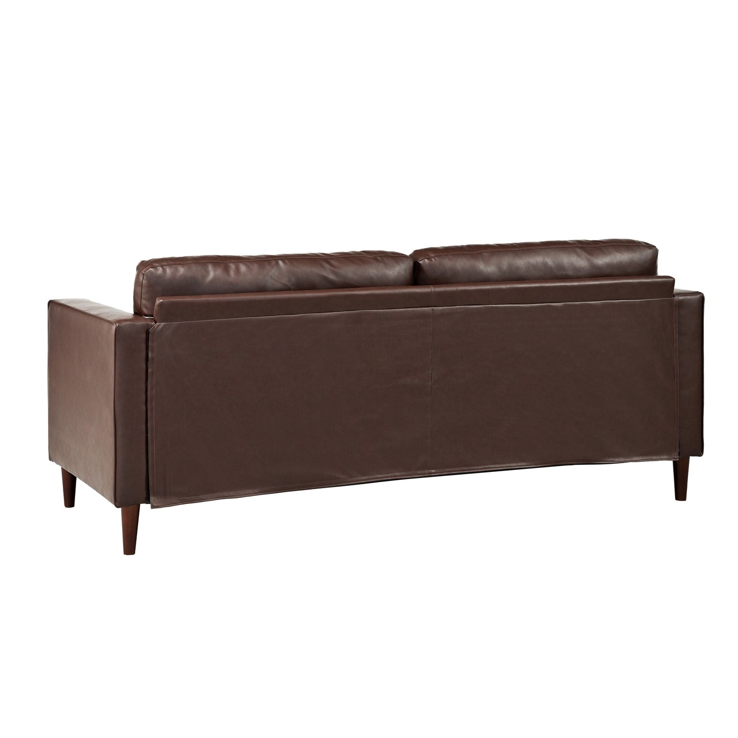 Mirod Mid-Century Modern PU Leather 3-Seat Sofa, Tufted Design, Solid Wood Legs, 2 Bolster Pillows