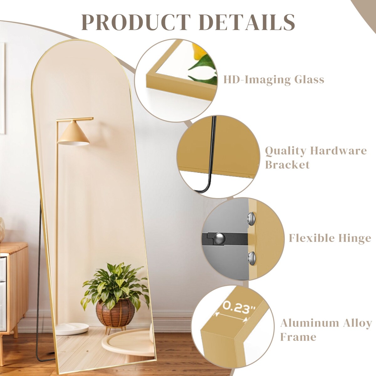 Spiegel Ganzkörper-Wandspiegel mit bruchsicherem Glas, bodenstehend für Schlafzimmer-Garderobe