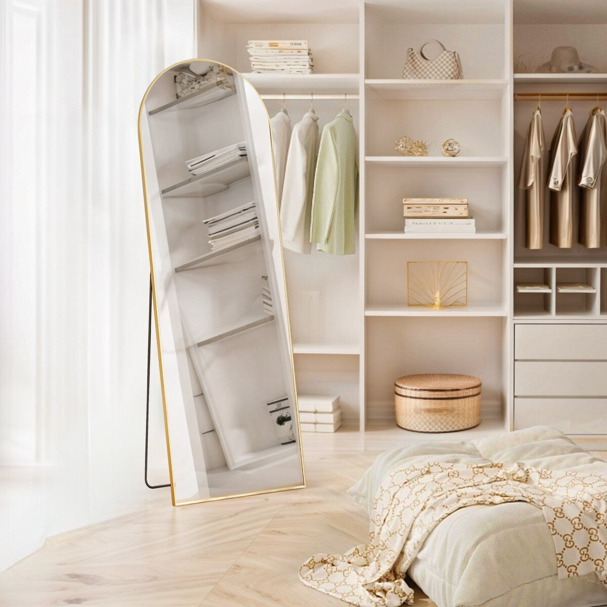Spiegel Ganzkörper-Wandspiegel mit bruchsicherem Glas, bodenstehend für Schlafzimmer-Garderobe