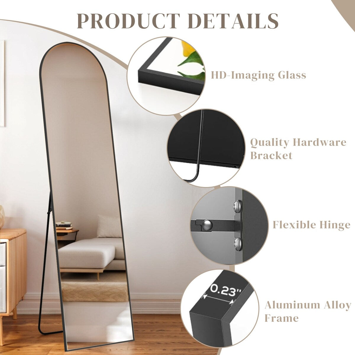 Spiegel Ganzkörper-Wandspiegel mit bruchsicherem Glas, bodenstehend für Schlafzimmer-Garderobe