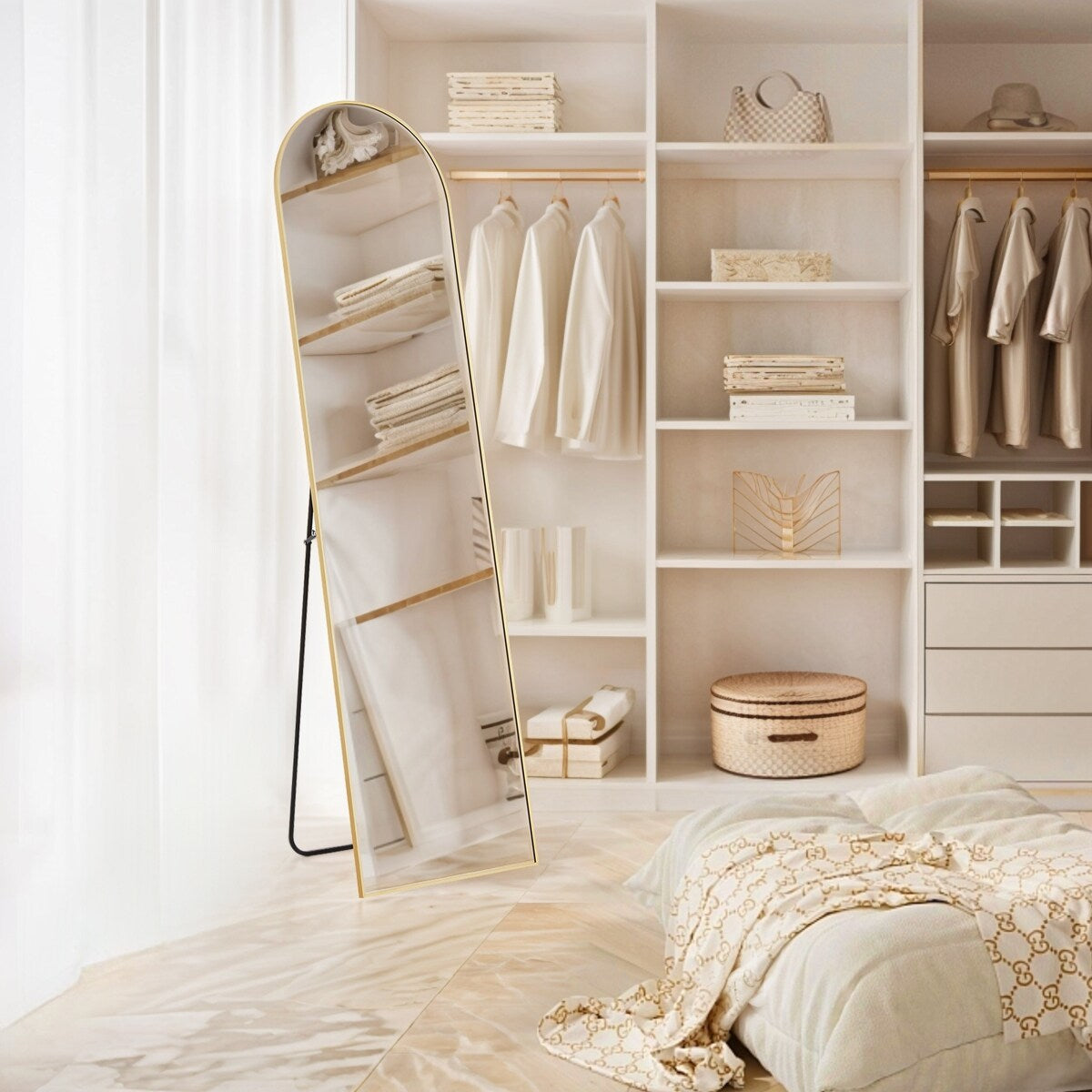 Spiegel Ganzkörper-Wandspiegel mit bruchsicherem Glas, bodenstehend für Schlafzimmer-Garderobe