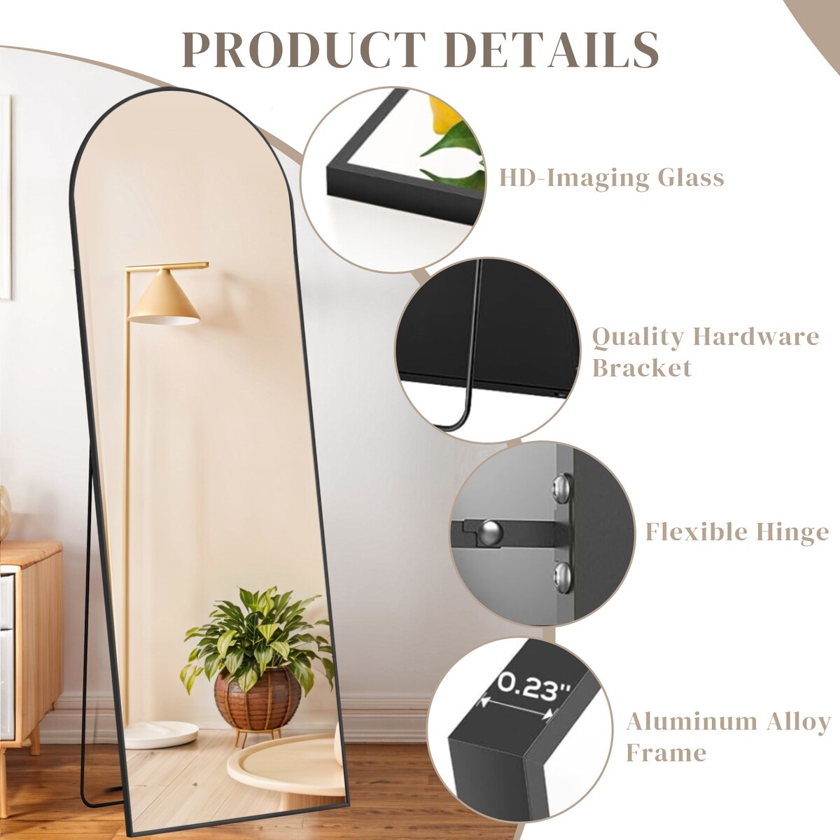 Spiegel Ganzkörper-Wandspiegel mit bruchsicherem Glas, bodenstehend für Schlafzimmer-Garderobe