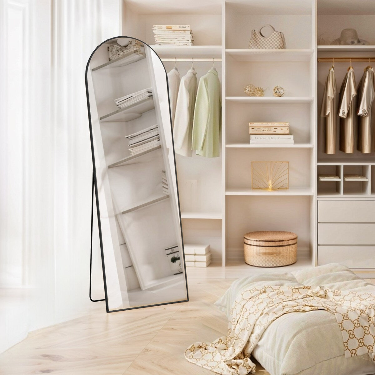 Spiegel Ganzkörper-Wandspiegel mit bruchsicherem Glas, bodenstehend für Schlafzimmer-Garderobe