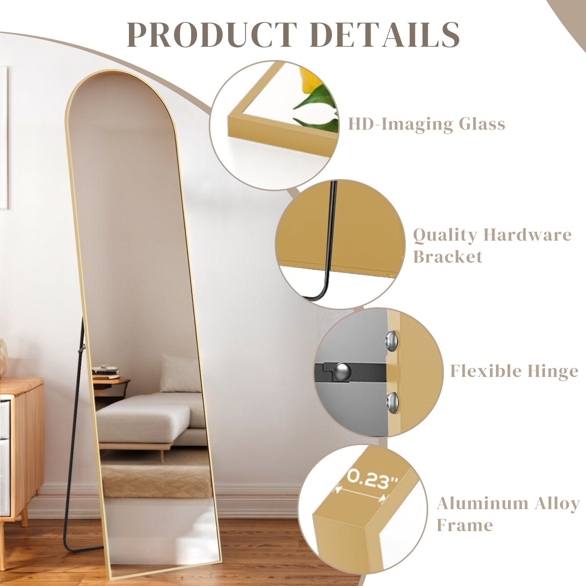 Spiegel Ganzkörper-Wandspiegel mit bruchsicherem Glas, bodenstehend für Schlafzimmer-Garderobe