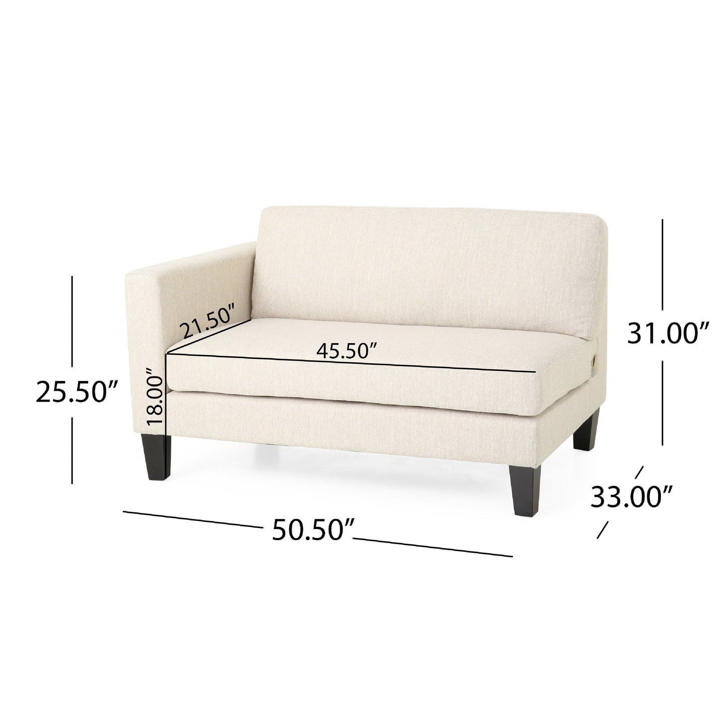 Miry 3 Seater Sofa with 2 Pillows, Birch Wood Legs, Beige Polyester