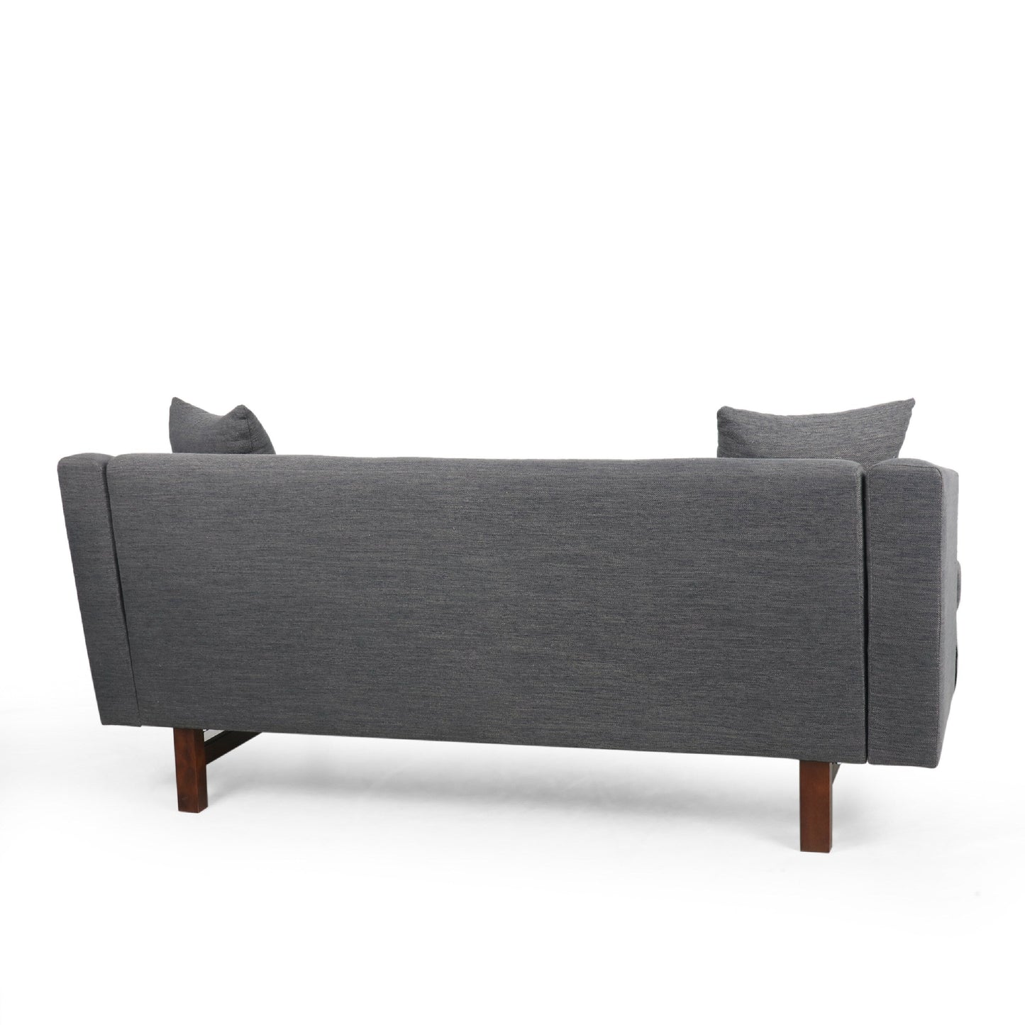 Miry 3 Seater Sofa with 2 Throw Pillows, Charcoal Gray Faux Leather