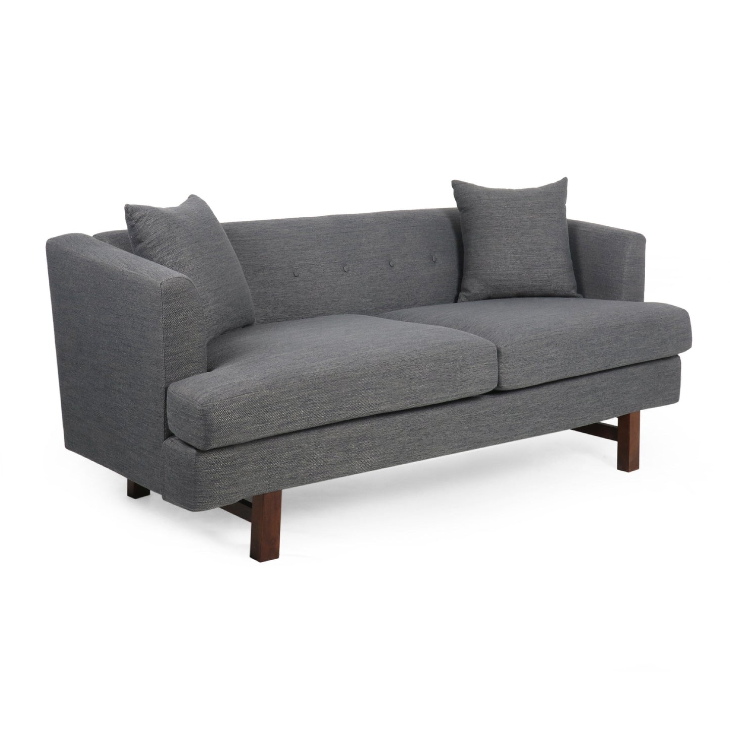 Miry 3 Seater Sofa with 2 Throw Pillows, Charcoal Gray Faux Leather