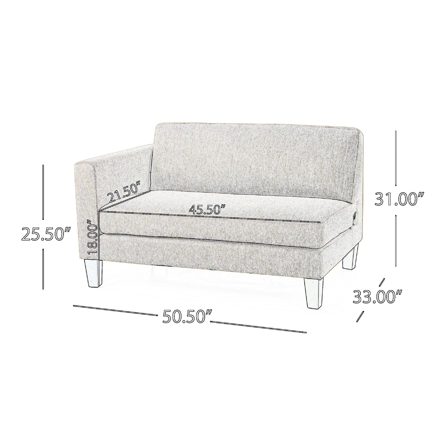 Miry 3 Seater Sofa, 2 Pillows, Birch Wood Legs, Classic Gray Polyester