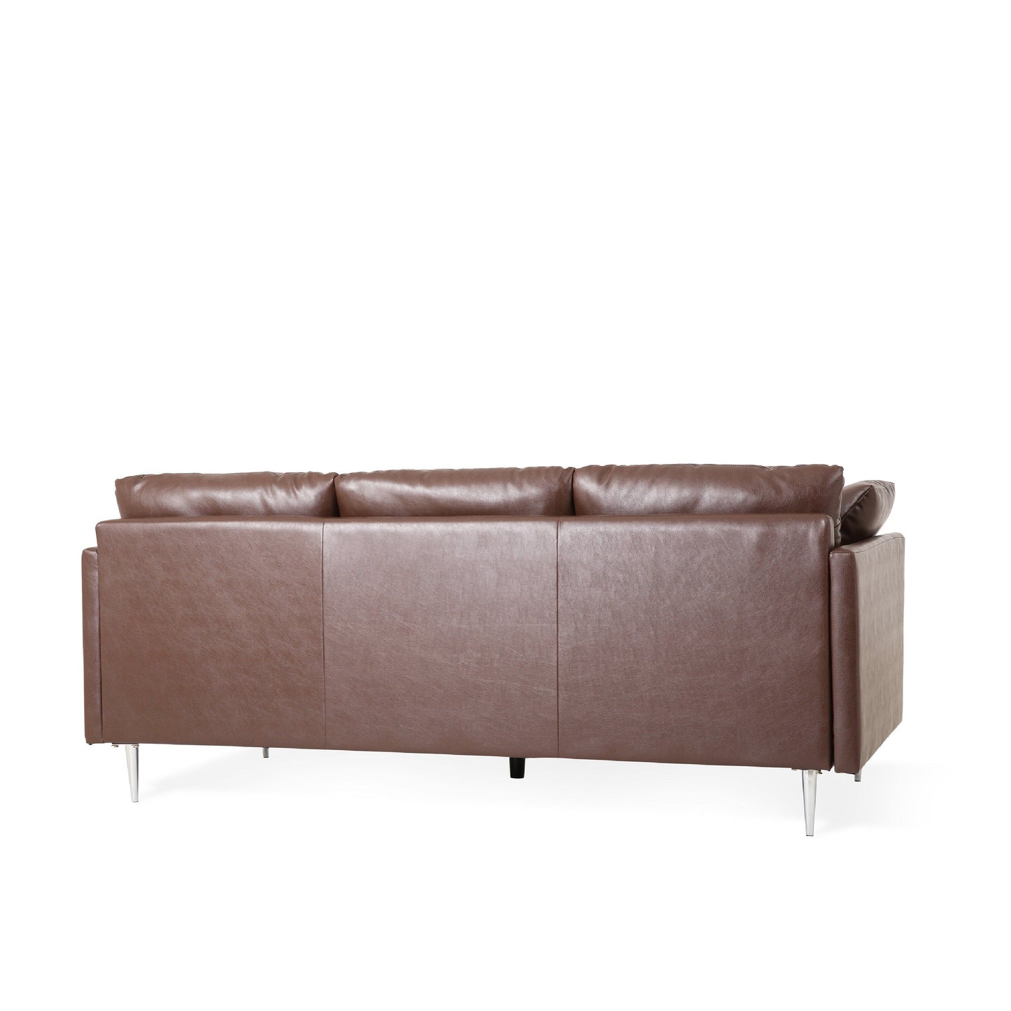 Miry 3 Seater Sofa, 4 Accent Pillows, Plush Dark Brown Faux Leather