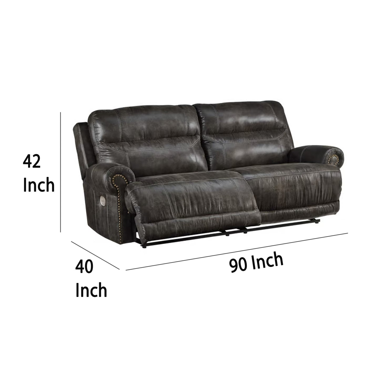 Mitch Power Recliner Sofa, Dark Gray Faux Leather 90 Inch