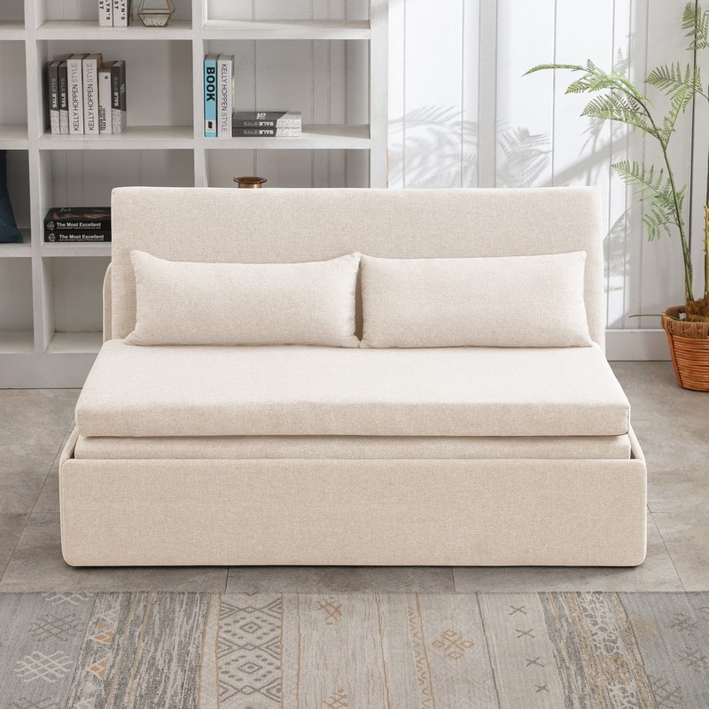 Mixoy Linen 2-in-1 Convertible Sofa Bed,Twin/Queen Pull Out Sleeper Sofa with Mattress,Cushions