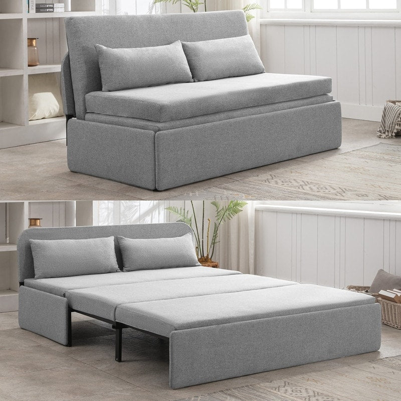 Mixoy Linen 2-in-1 Convertible Sofa Bed,Twin/Queen Pull Out Sleeper Sofa with Mattress,Cushions